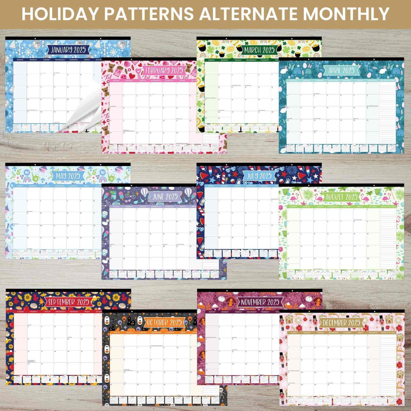 bloom daily planners 2025 Desk Calendar, 16&#x22; x 21&#x22;, Holiday Icons