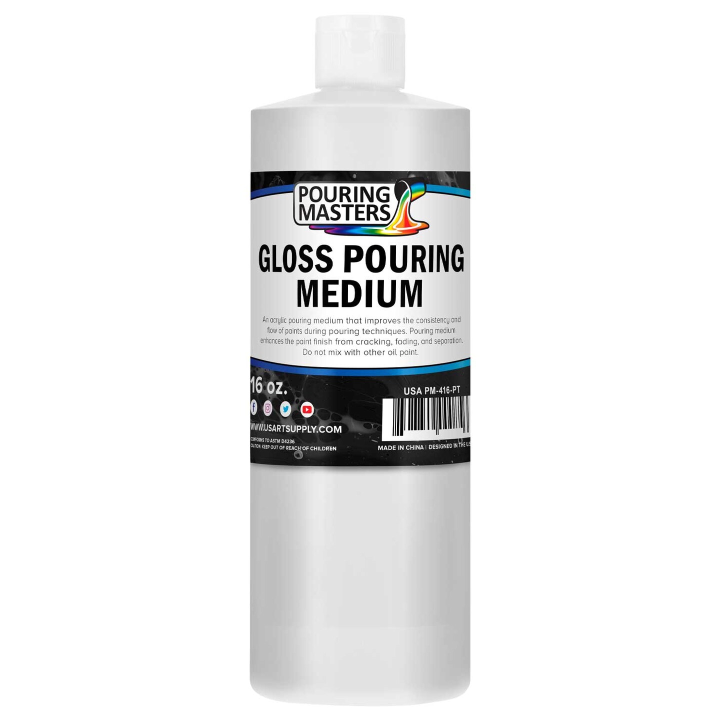 Professional Gloss Pouring Medium 16oz (Pint) - Improves Paint Flow &#x26; Cell Effects Creator, Viscosity Adjuster for Art Acrylic Painting