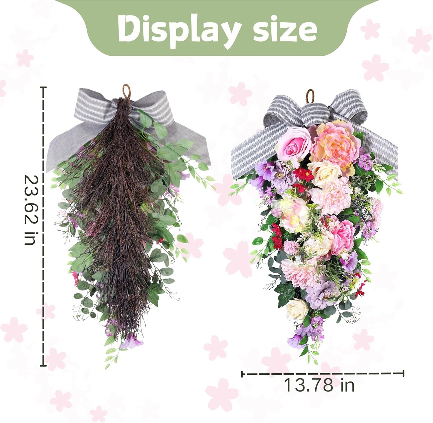 24-Inch Lighted Spring Peony Swag – Artificial Teardrop Wreath for Front Door