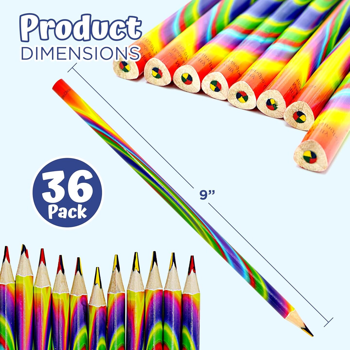 4E's Novelty Rainbow Pencil Set 36 Pack with Valentine’s Day Cards – Ready Sharpened Multicolor Wooden Pencils, Kids Classroom Valentine Exchange, Candy Alternative Party Favors