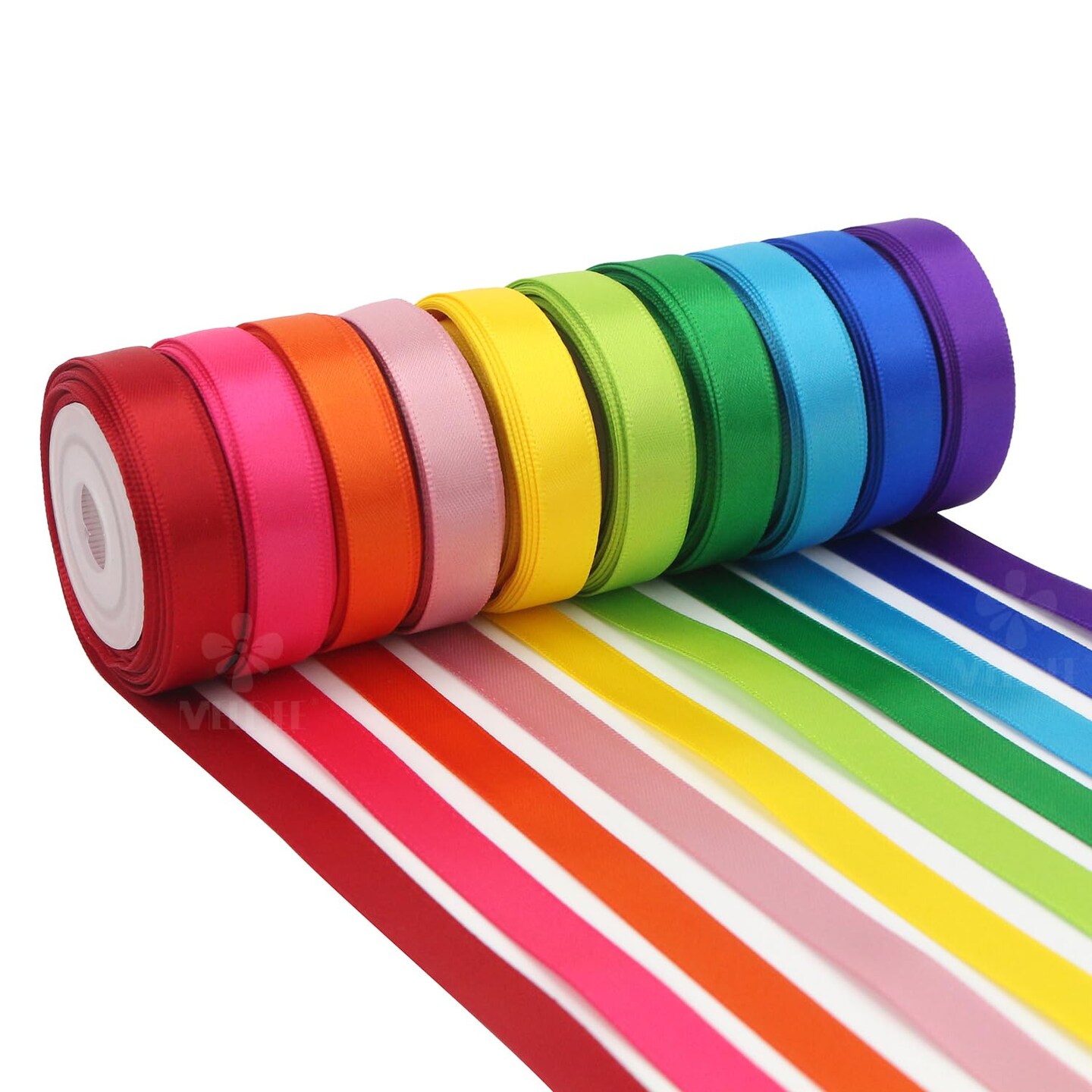 Rainbow Ribbon Solid Color Assortment 10 Colors Double Face Satin Ribbon for Gift Wrapping Happy Birthday Party Decorations, 3/8&#x22; X 5 Yard Each Total 50 Yds Per Package