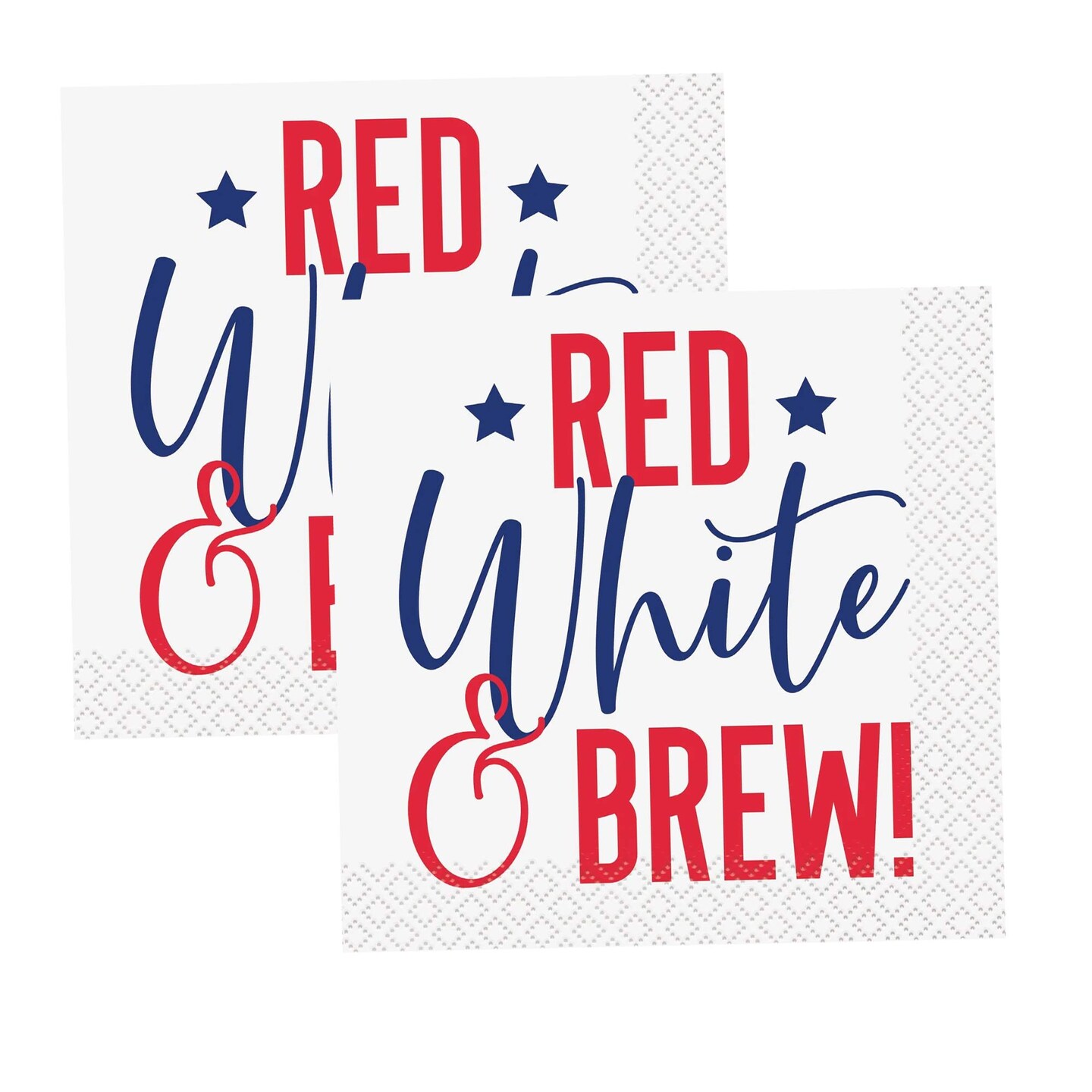 4th of July Peppy Patriotic Red White and Brew Beverage Napkins 16 Count Party Supplies