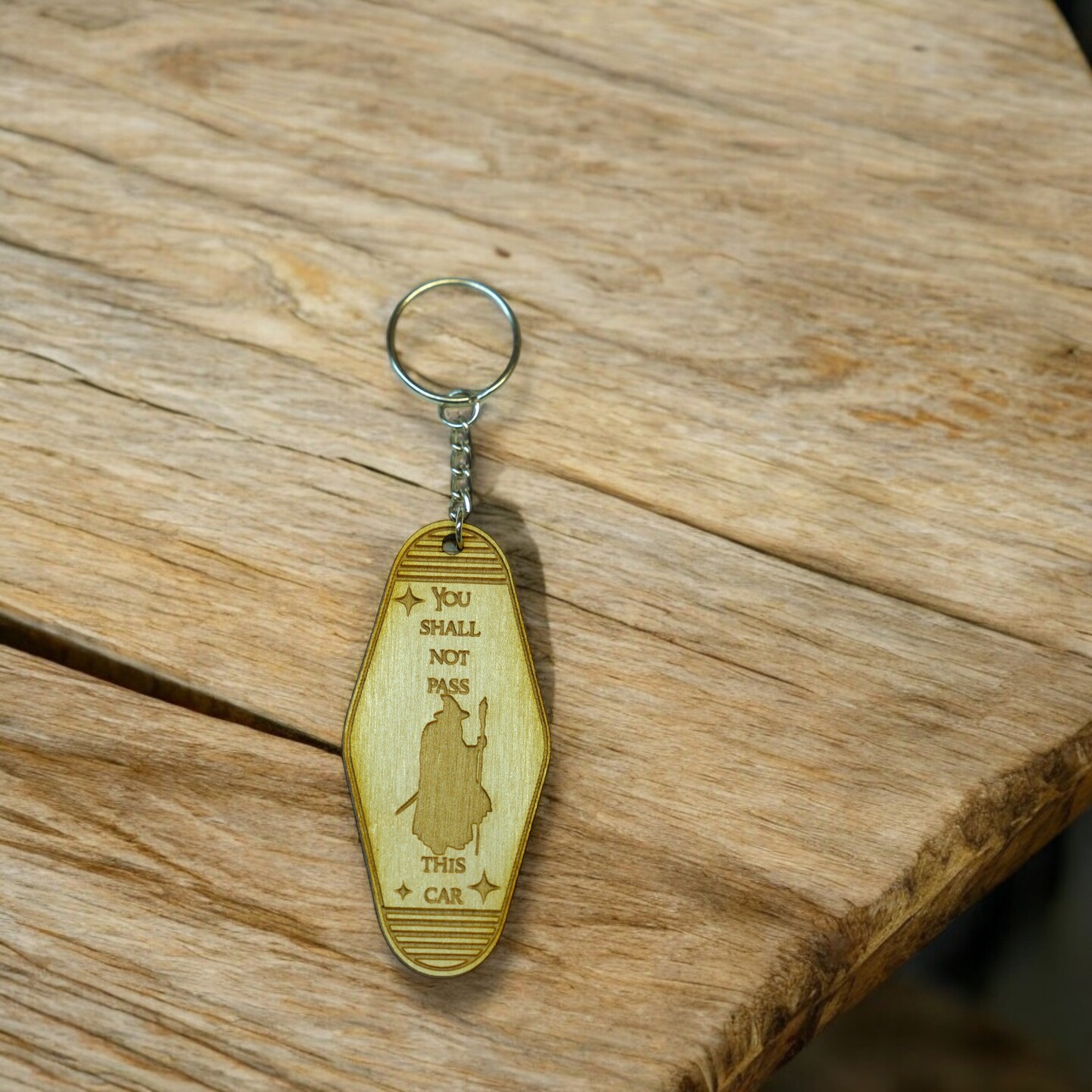 Keychain - You shall not pass this car - Birch wood