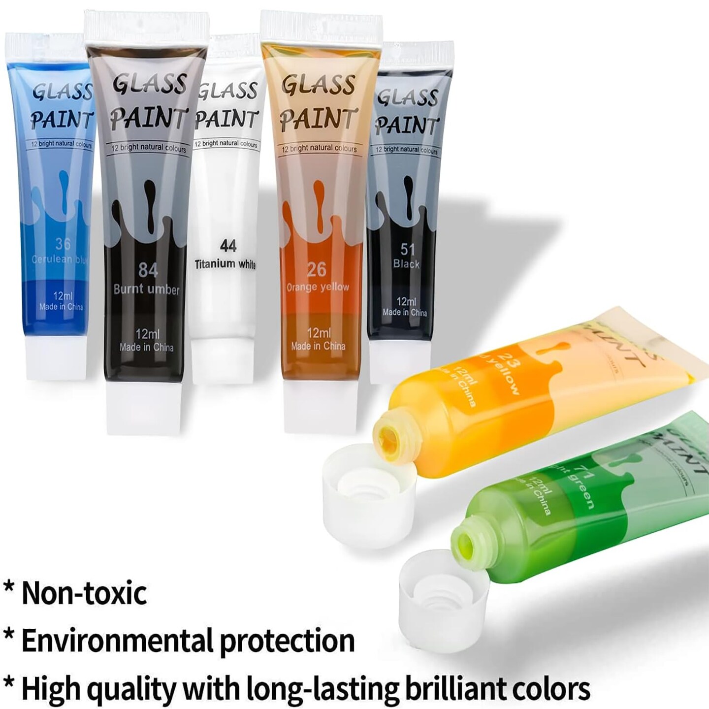 Glass Paint Stained Transparent Glass Window Paint Acrylic Paint Set Great for Glass painting, Wine Glasses, Light Bulbs, Ceramic (12 Colors x 12ml with Palette)