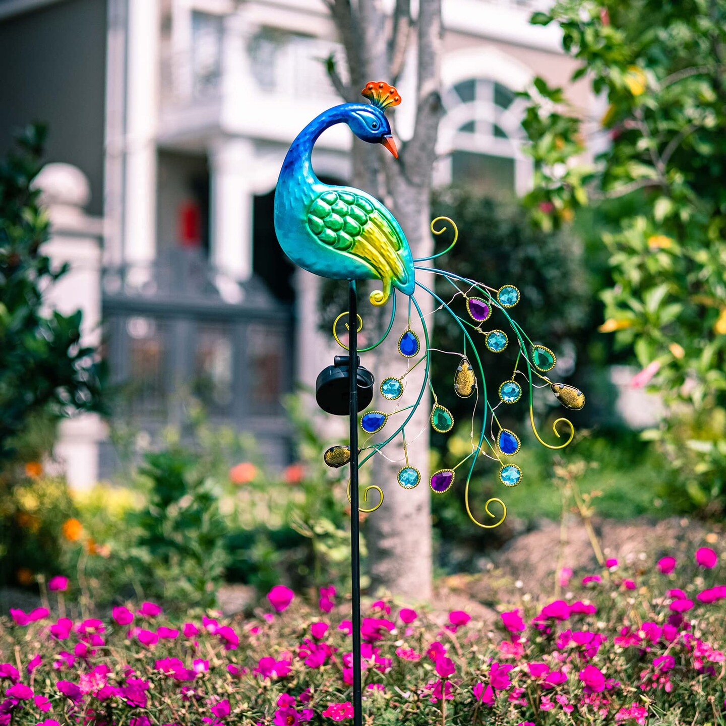 Metal Peacock Garden Solar Lights Outdoor Decorative Garden Stake Lights- Waterproof Peacock Solar Landscape LED Path Light Patio Yard Lawn Outside Decoration