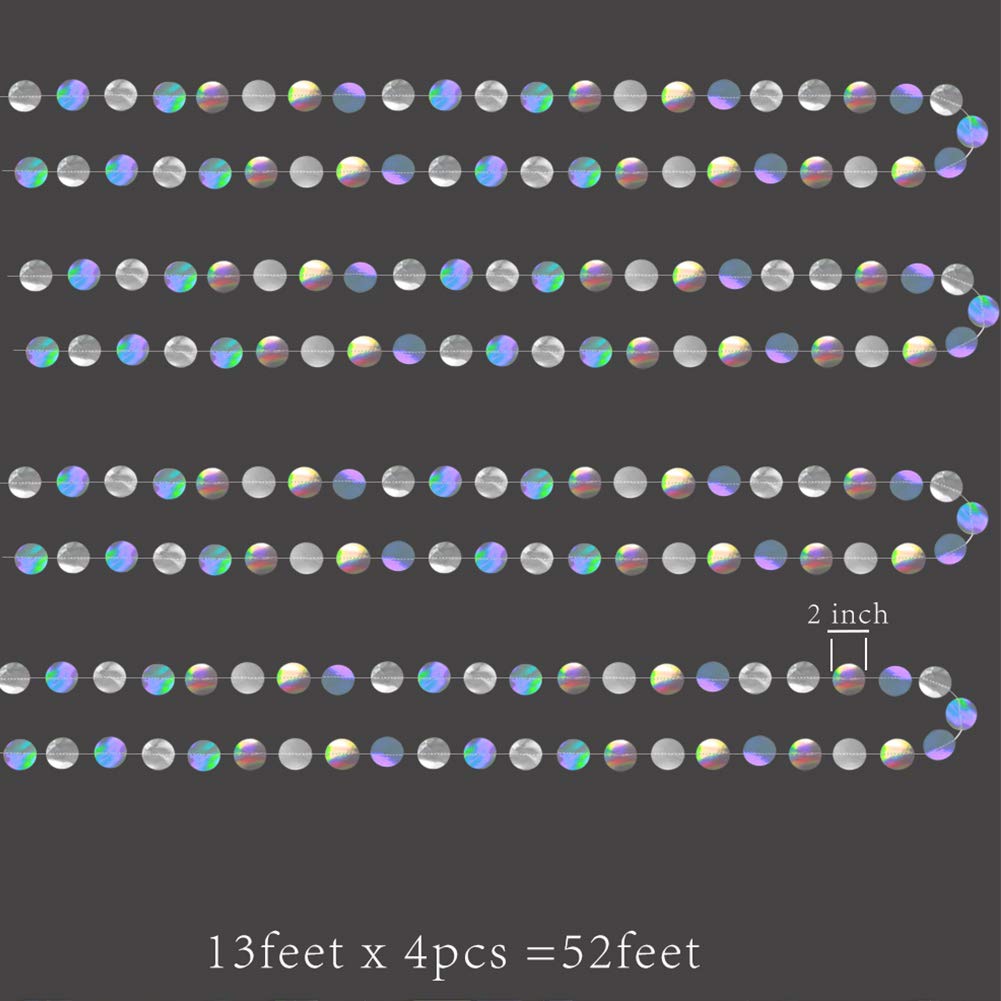 Iridescent Party Decorations Holographic Circle Garlands Disco Theme Birthday Decoration Hanging Banner Graduation Decor Ball Streamer New Year NYE Backdrop Euphoria Party Supplies