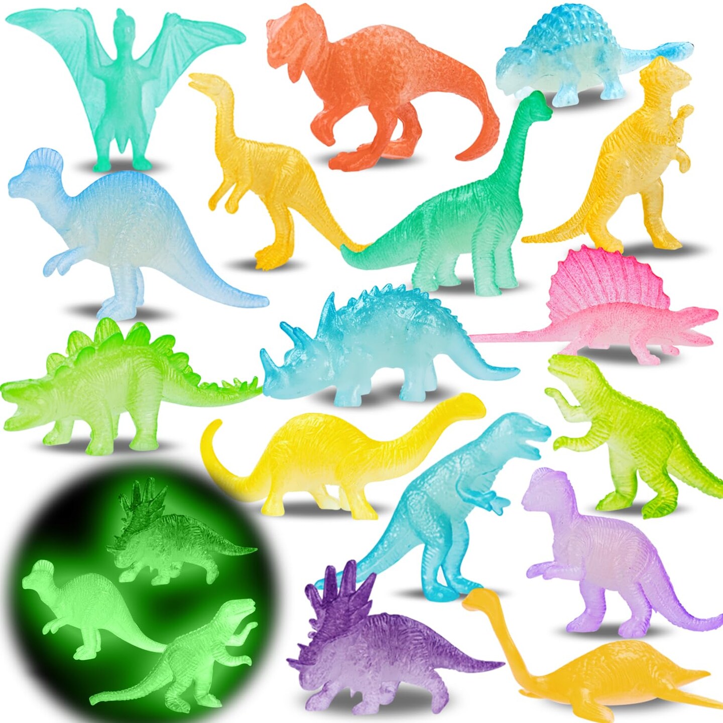 16PCS Glow in Dark Mini Dinosaur Figures for Kids Birthday Party Favors ...
