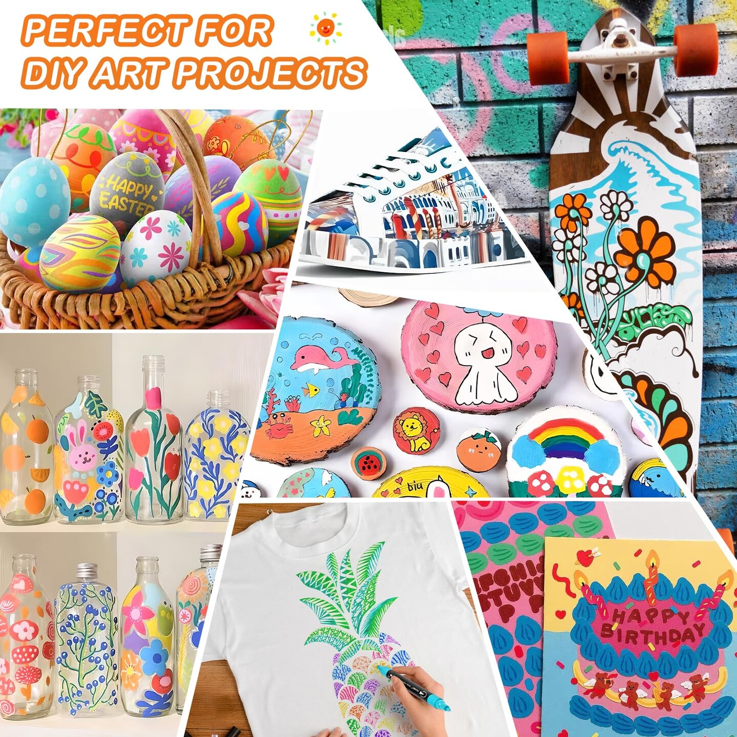 24 Colors Dual Tip Acrylic Paint Pens for Rock Painting, Wood, Canvas, Stone, Glass, Ceramic Surfaces, DIY Crafts Making Art Supplies (Round Tip and Fine Tip) &#x26; Organizer Storage Tote Bag