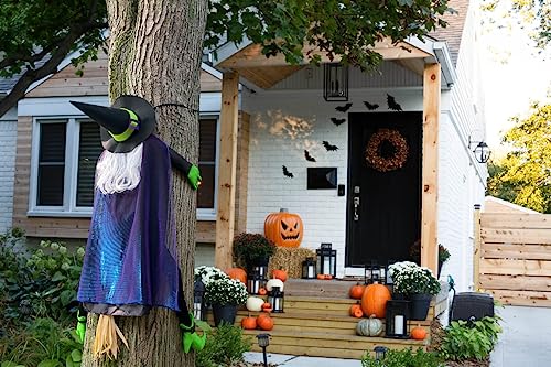 Crashing Witch into Tree Large Halloween Decor Outside, 64&#x22; Flying Witch Hitting Tree Halloween Decorations, Hanging Witches Halloween Outdoor Decor for Haunted House Prop, Porch, Yard,Tree Decoration