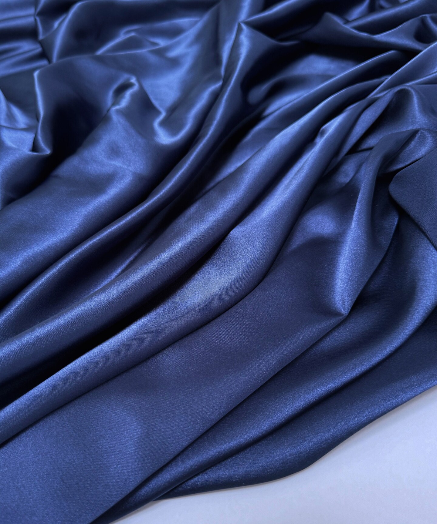 Navy Blue Stretch Charmeuse Satin Fabric by the Yard, 58" Wide Silky Lightweight Satin for Bridesmaid Dresses, Gowns, Lingerie