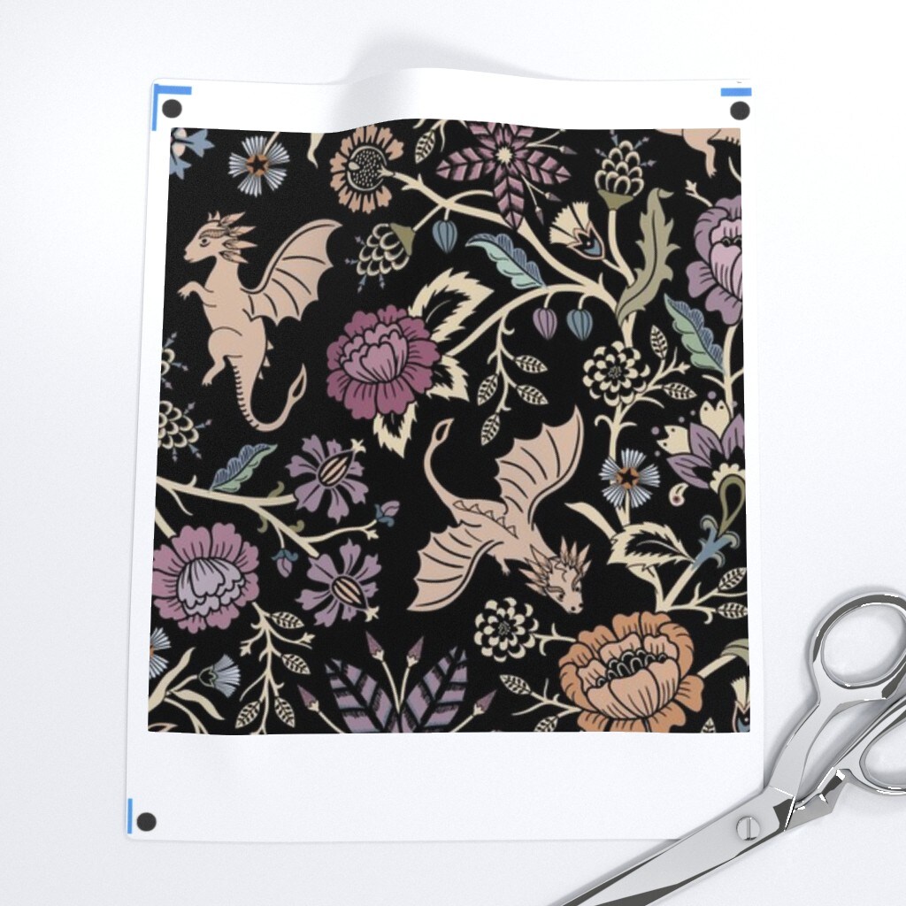 Fantasy Floral Fairy Tale Gothic Black Purple Traditional Floral Victorian Arts And Crafts Custom Printed Fabric by Spoonflower Various Fabrics by the Yard or Fat Quarter