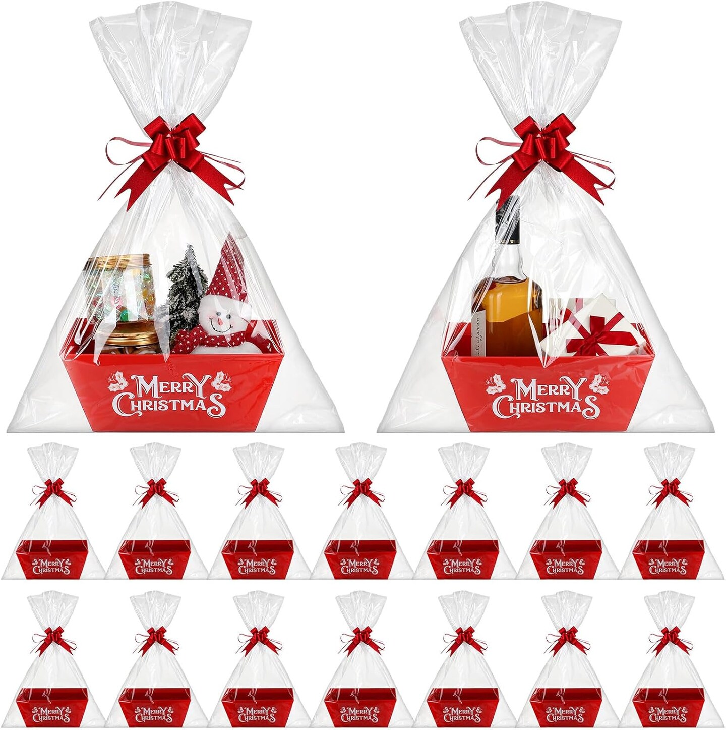 24 Set Christmas Basket for Gifts Empty 10 x 8 Inch Sturdy Empty Gift Basket Bulk with Handle Large Cardboard Empty Gift Baskets Trays to Fill Wine Candy for Xmas Holiday Birthday Party Supply