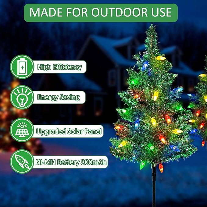 Upgraded 4-Pack Solar Christmas Garden Stake Lights, Decorative Xmas Tree Solar Christmas Yard Stake Outdoor Waterproof Christmas Pathway Lights for Christmas Decoration Garden Patio Yard