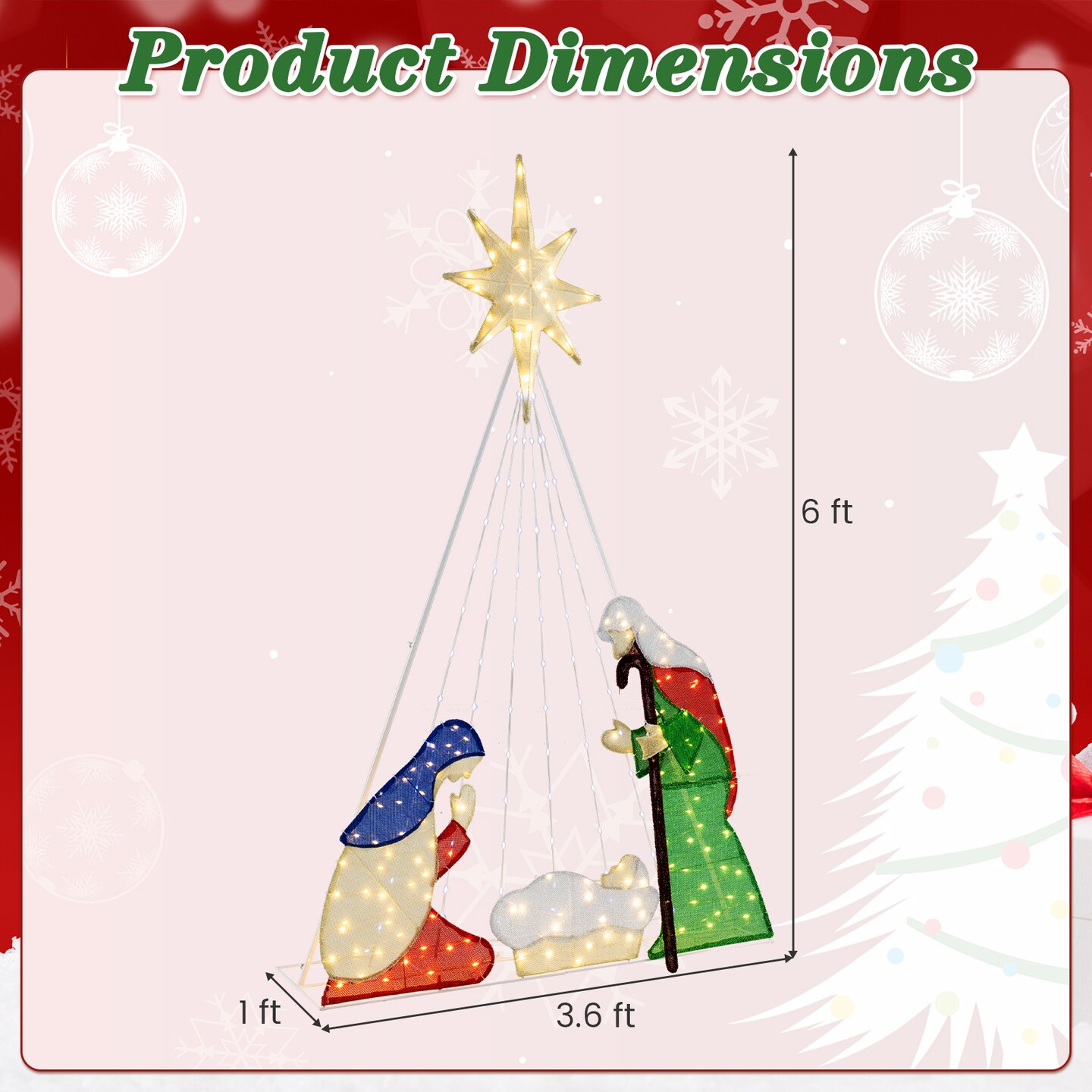 6 Ft Lighted Nativity Scene 240 LED Outdoor Christmas Decoration with Metal Frame