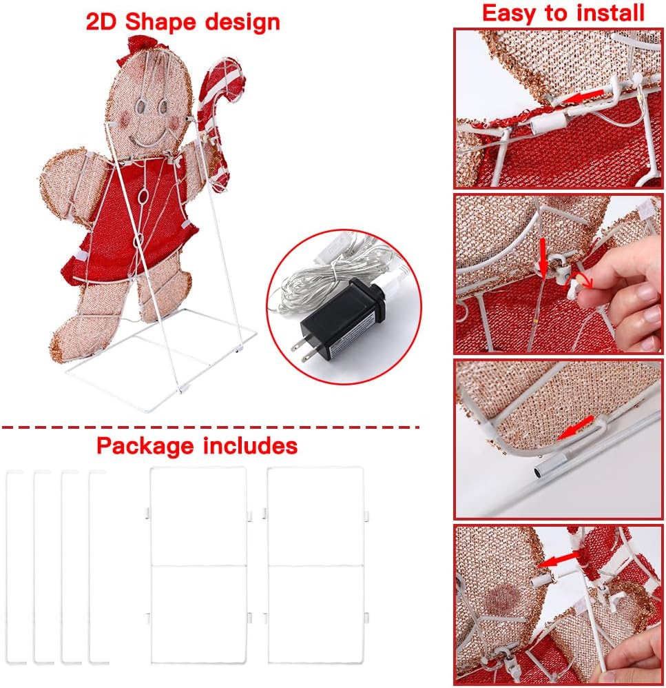 22.5’’ Lighted Christmas Yard Decoration 2pcs Light Up Gingerbread Man Couple Christmas Outdoor Decorations Sign Waterproof for Xmas Winter Holiday Garden Lawn Outside Indoor Decor Display