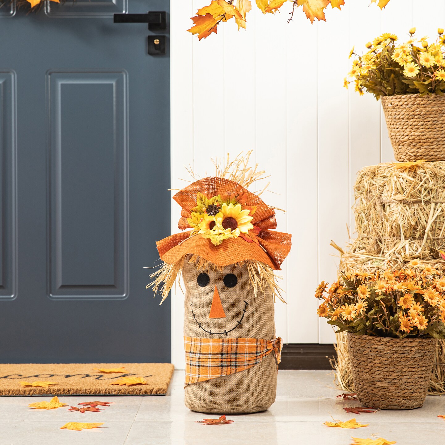 23.25&#x22;H Fall Linen Scarecrow Doorstop Porch Decor