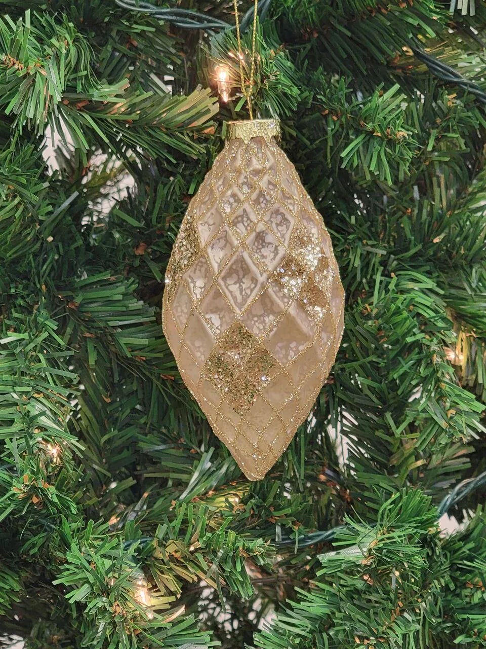 Gold Teardrop-Shaped Glass Christmas Ornament