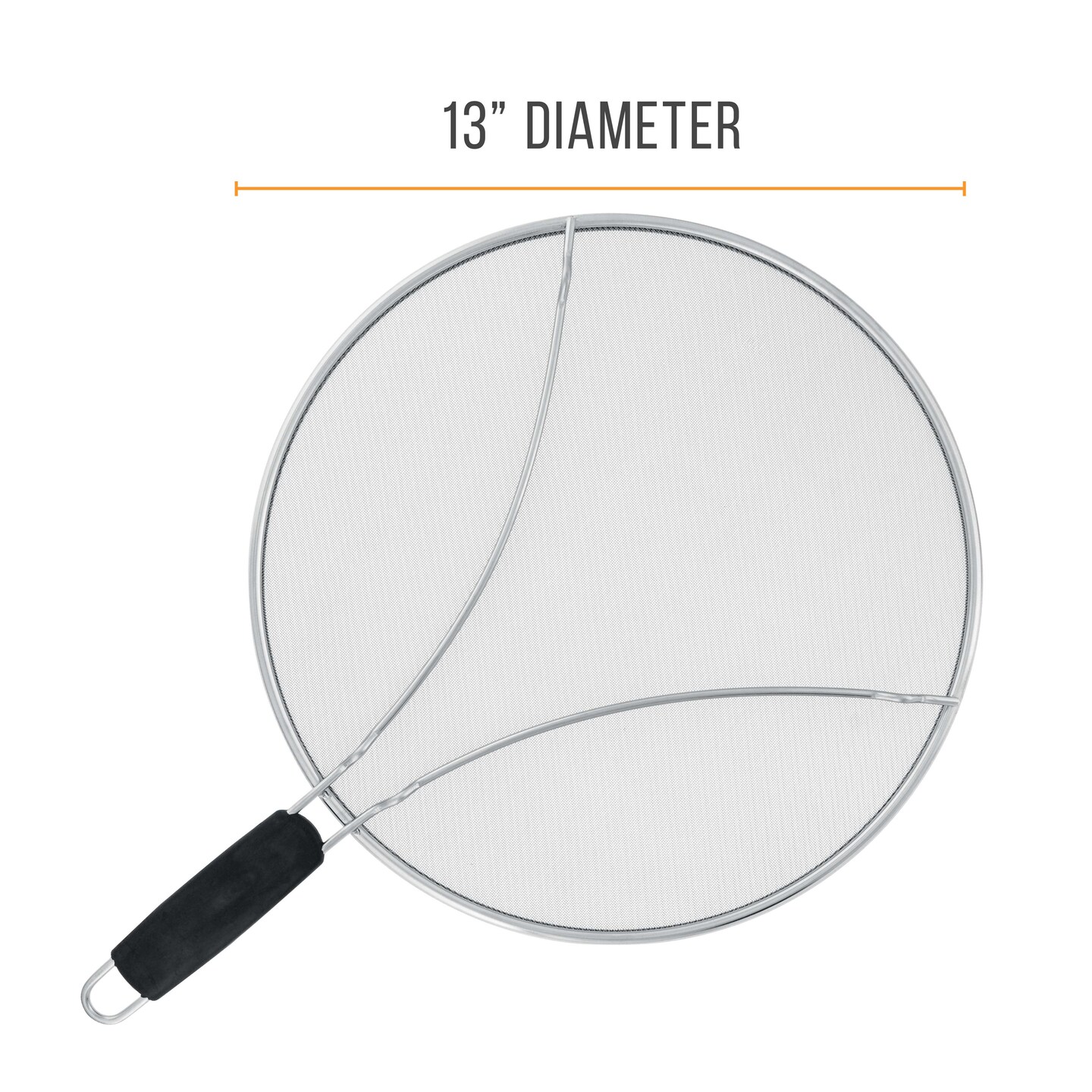 U.S. Kitchen Supply&#xAE; 13&#x22; Stainless Steel Fine Mesh Splatter Screen with Resting Feet &#x26; Black Comfort Grip Handle