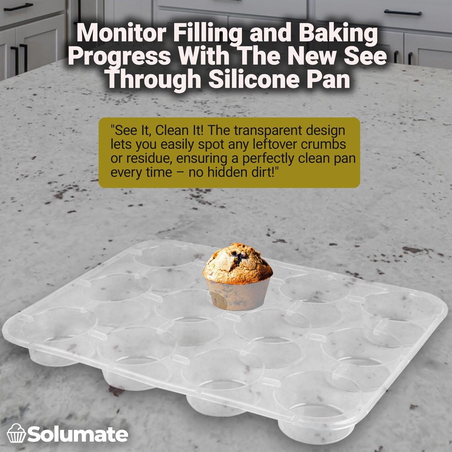 Silicone Muffin Pan, Transparent 12 Cups Muffin Pans for Baking, Non Stick, Silicone Cupcake Pan - Regular Size Muffin Tin (2 Pack)