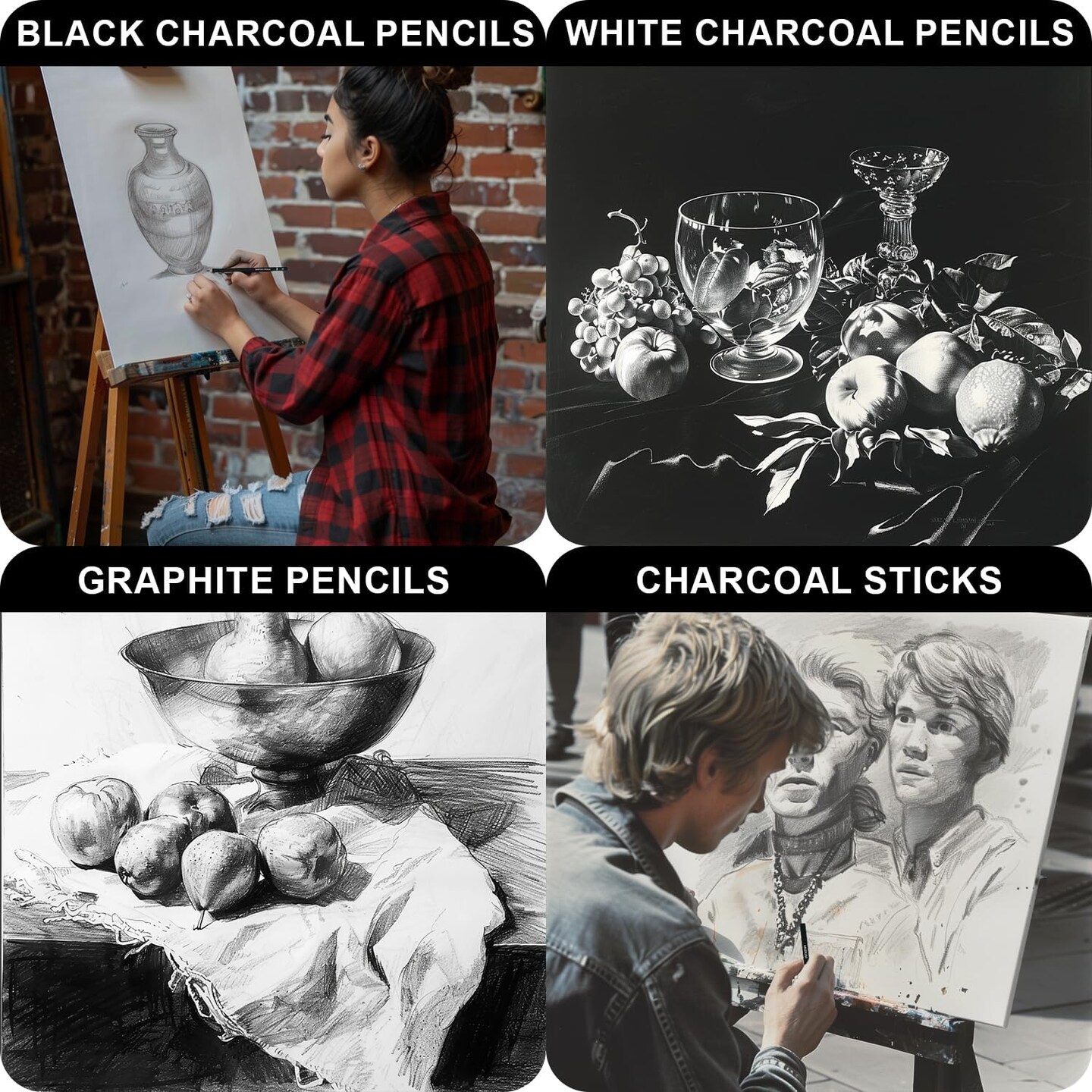 Charcoal Pencils for Drawing, Set of 22