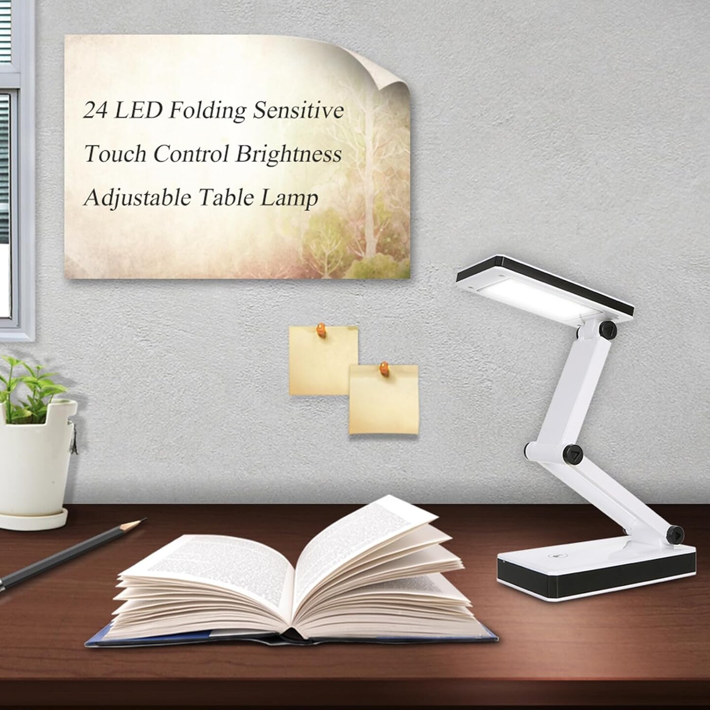 Foldable LED Desk Lamp Portable LED Table Lamp Folding Light Sensitive Touch Control 3 Levels Adjustable Brightness Battery and USB Powered for Travel Studing Home Office School(2 Packs)
