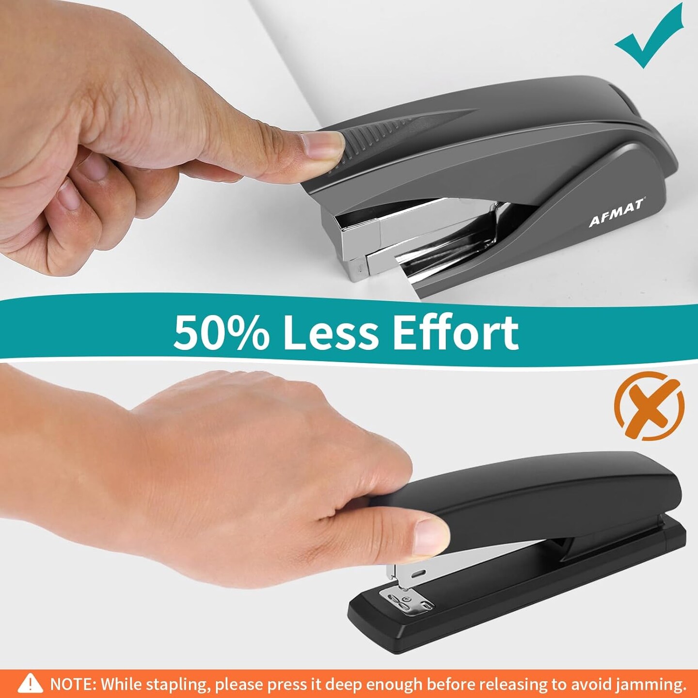 Stapler for Desk, 50 Sheets Effortless Stapler, Ergonomic Office Stapler, Low Force, One Touch Stapling Desk Stapler, Built-in Staple Remover, Portable &#x26; Space Save Size, Good for Home &#x26; Office