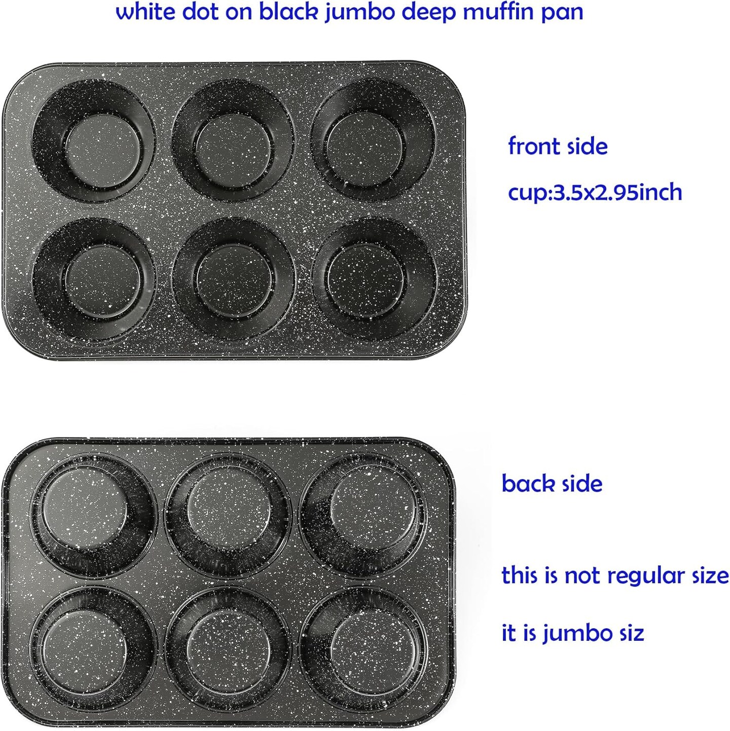 Jumbo muffin pan 6 Cup, deep muffin pan extra large cupcake tin black granite finish carbon steel baking pan 3.5dia x3 inch cup