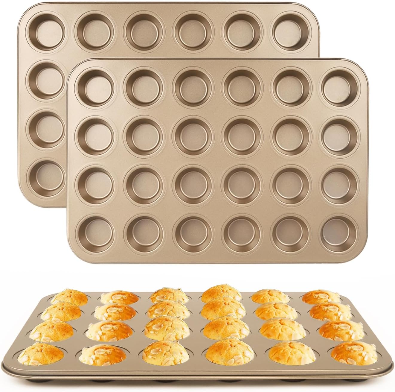 24-Cup Nonstick Mini Cupcake &#x26; Muffin Pans - Carbon Steel Baking Pans, 3 Pack, Durable Muffin Tin, Easy to Clean, Perfect for Baking Cupcakes &#x26; Mini Muffins, Oven Safe, BPA-Free