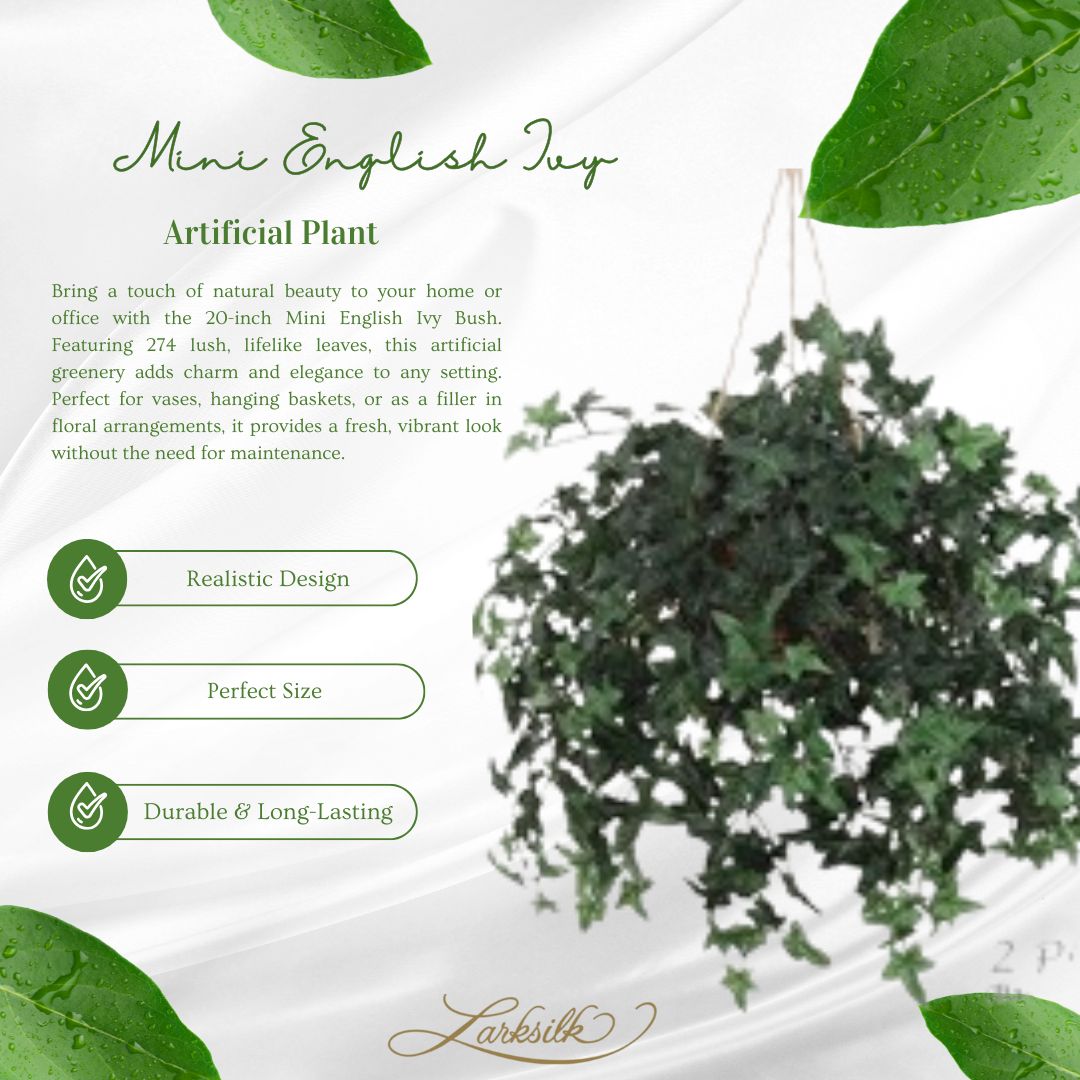 20-Inch Mini English Ivy Bush with 274 Leaves - Lifelike Faux Greenery for Home &#x26; Office Decor, Floral Home by Artificial Flowers