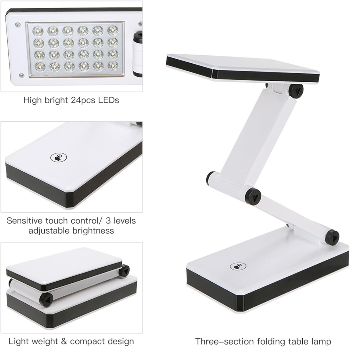 Foldable LED Desk Lamp Portable LED Table Lamp Folding Light Sensitive Touch Control 3 Levels Adjustable Brightness Battery and USB Powered for Travel Studing Home Office School(2 Packs)