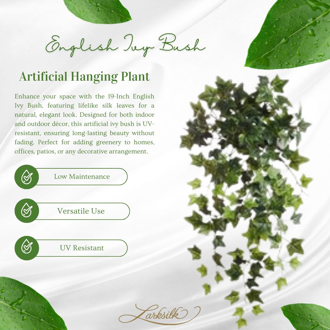 19-Inch English Ivy Bush with Lifelike Silk Leaves for Indoor and Outdoor Décor, UV Resistant, Floral Home by Artificial Flowers