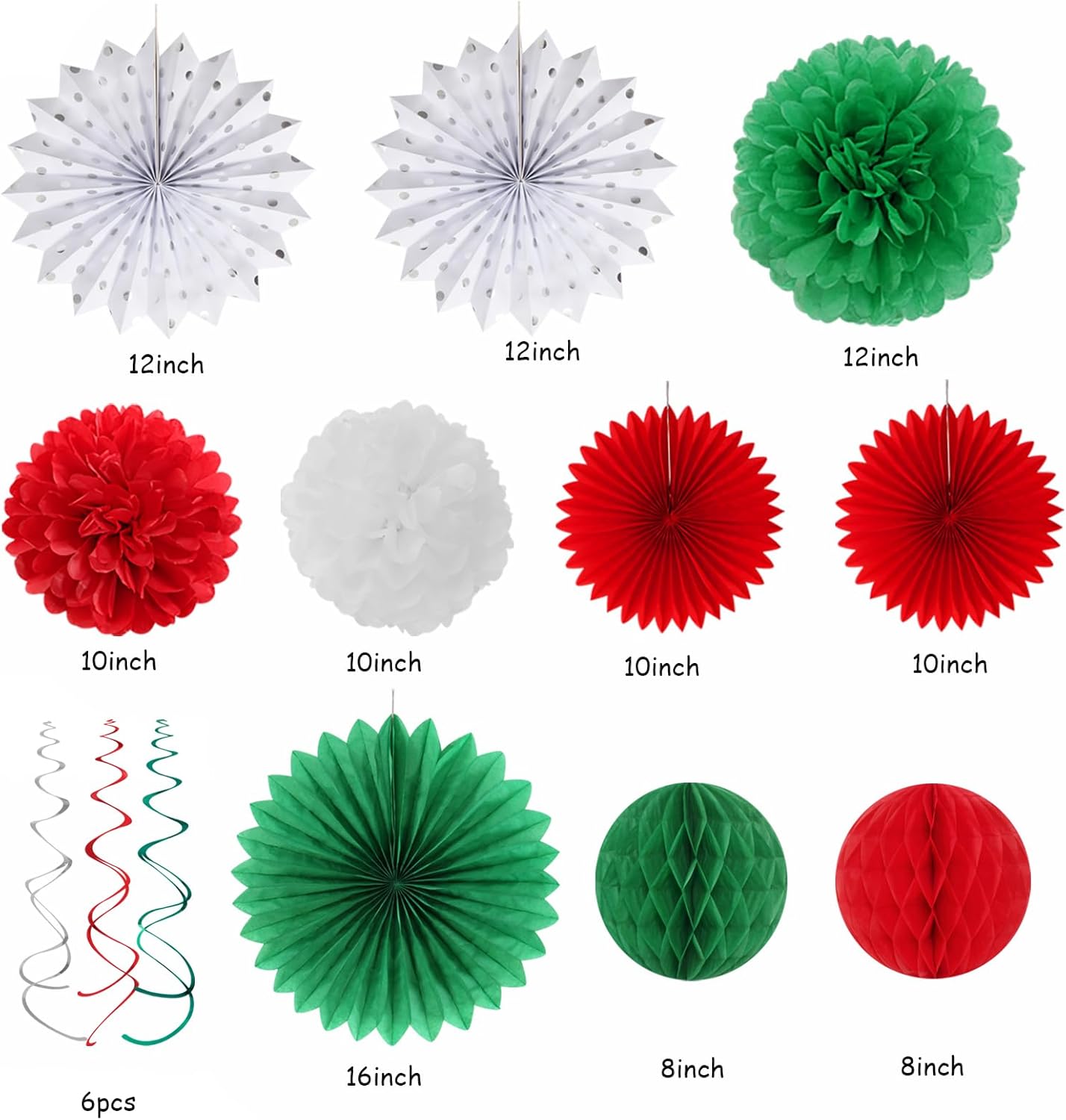 Red-Green White Christmas Party-Decorations - 33pcs Banner,Mexico Italy Streamers Tassel Garland,Tissue Pom Poms Honeycomb,Paper Lantern Fans,Mexican Italian Birthday Wedding Baby Shower Decor