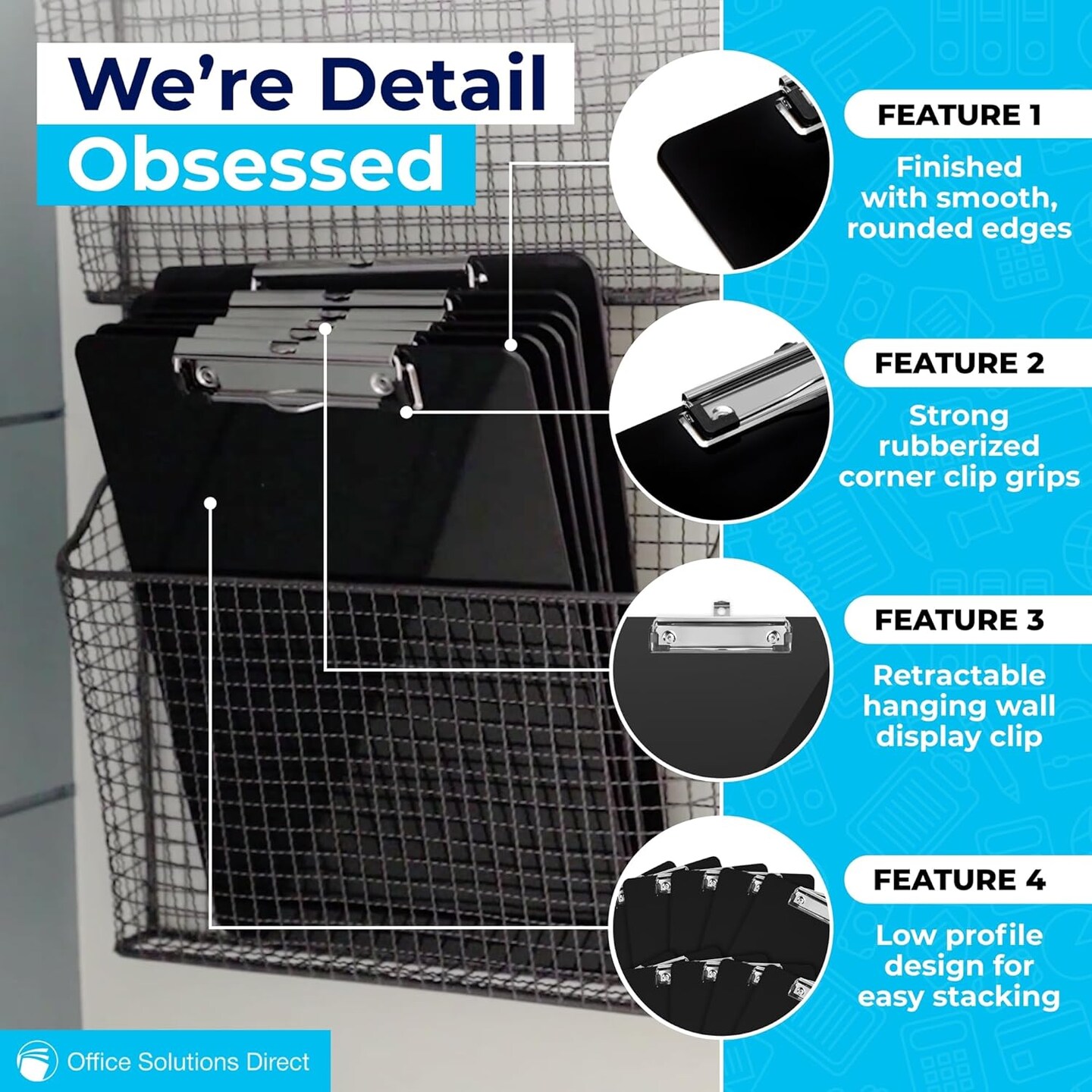 Black Plastic Clipboards (Set of 6) Multipack - 12.5x9 Inch Clipboard Holds 100 Sheets, Low Profile | Colored Acrylic Clip Boards in Bulk for Kids &#x26; Professionals