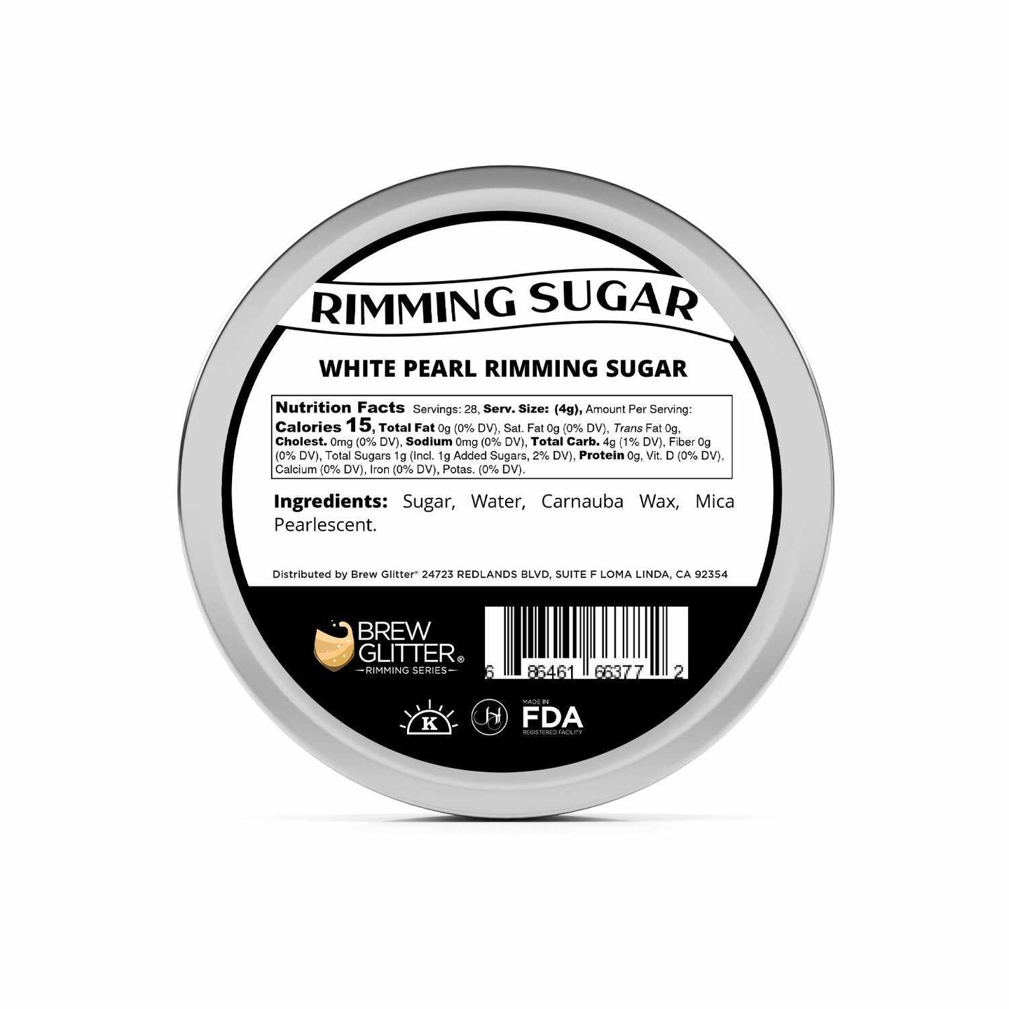 Brew Glitter - White Pearl Rimming Sugar (4oz, 1x Bar Tin) Cocktail Garnish for Mixed Drinks &#x26; Refreshments