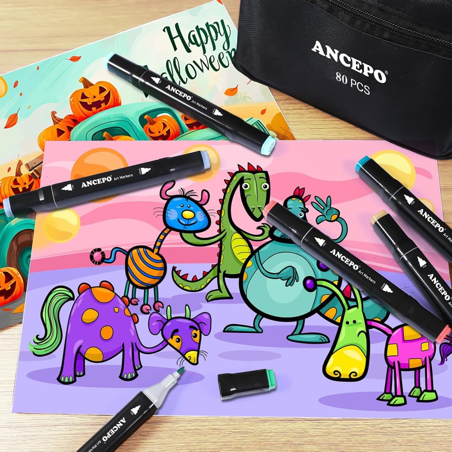 80 Color Alcohol Art Markers Set, Brush & Fine Tips for Adults & Kids