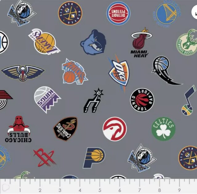 NBA Licensed All Team Mash-Up Gray Cotton Fabric by the Yard