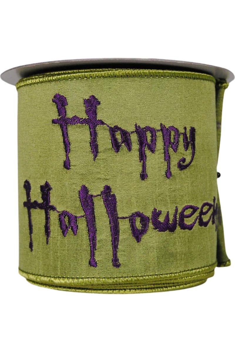 4&#x22; Embroidered Happy Halloween Ribbon: Lime (10 Yards)