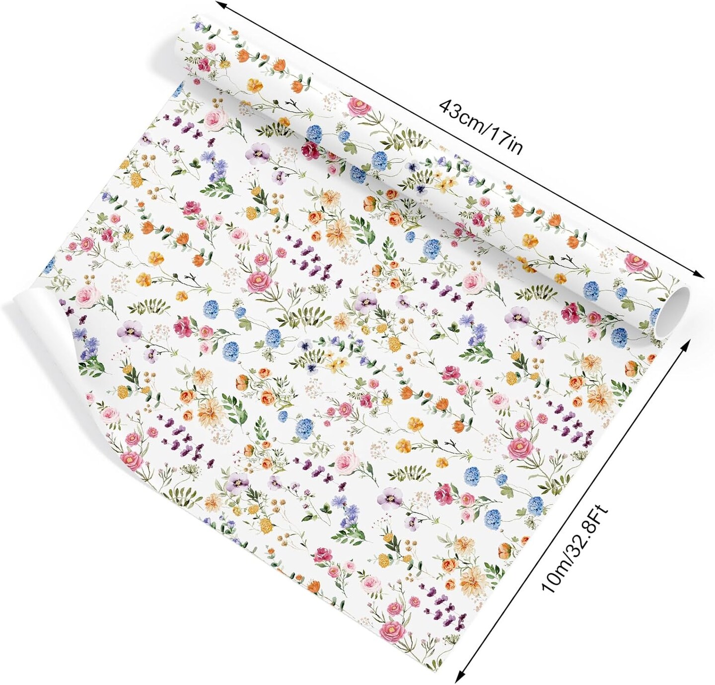 Spring Flower Wrapping Paper Mini Roll – 17"x32.8ft Watercolor Wildflowers for Birthday, Wedding & Mother’s Day