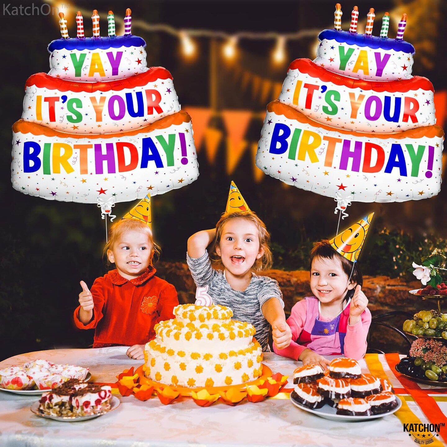 Giant Happy Birthday Balloon - 40 Inch, Pack of 2 | Happy Birthday Printed Balloons | Yay Balloon for Happy Birthday Decorations | Happy Mylar Birthday Balloons, Rainbow Birthday Decorations