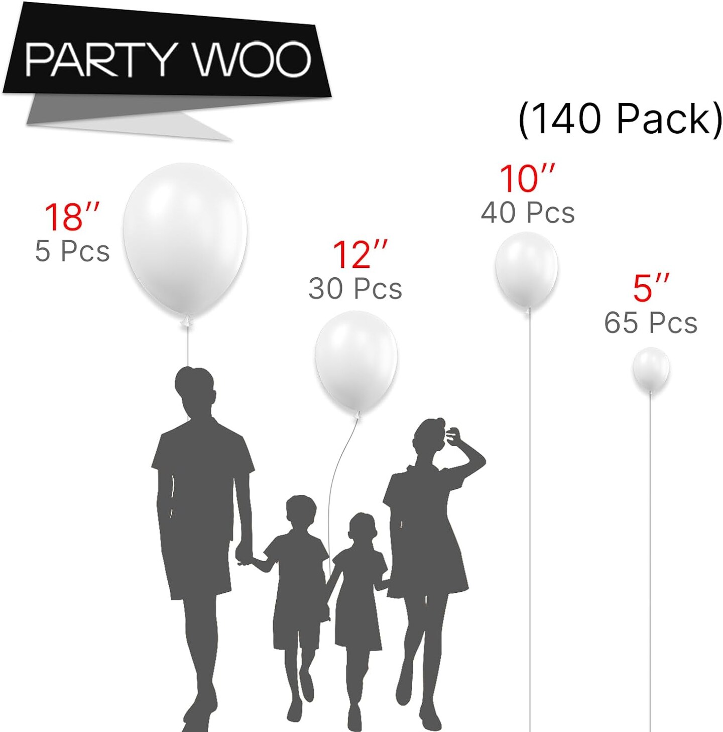 White Balloons, 140 pcs Matte White Balloons Different Sizes Pack of 18 Inch 12 Inch 10 Inch 5 Inch White Balloons for Balloon Garland or Balloon Arch as Birthday Party Decorations, White-Y13