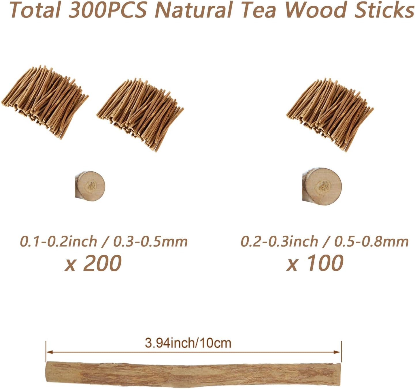 300Pcs Wood Log Sticks, 4 Inch Natural Twigs for Crafts, Wood Craft Sticks, Small Wood Sticks Crafting Twigs for DIY Crafts, Photo Props, Home Decorative (0.1-0.2 &#x26; 0.2-0.3 Inch in Diameter)