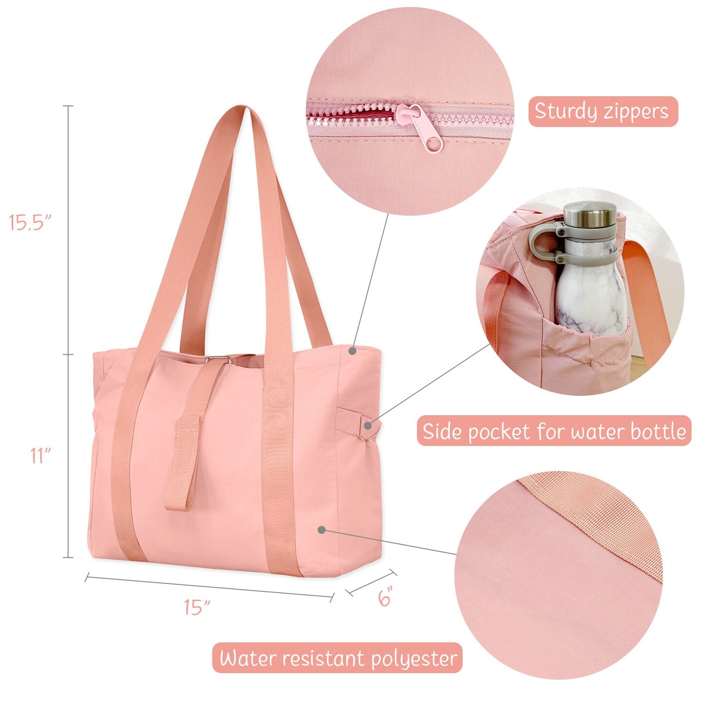 Wrapables Sporty Yoga Tote Bag, Gym, Work, Overnight and Travel Bag, Pink