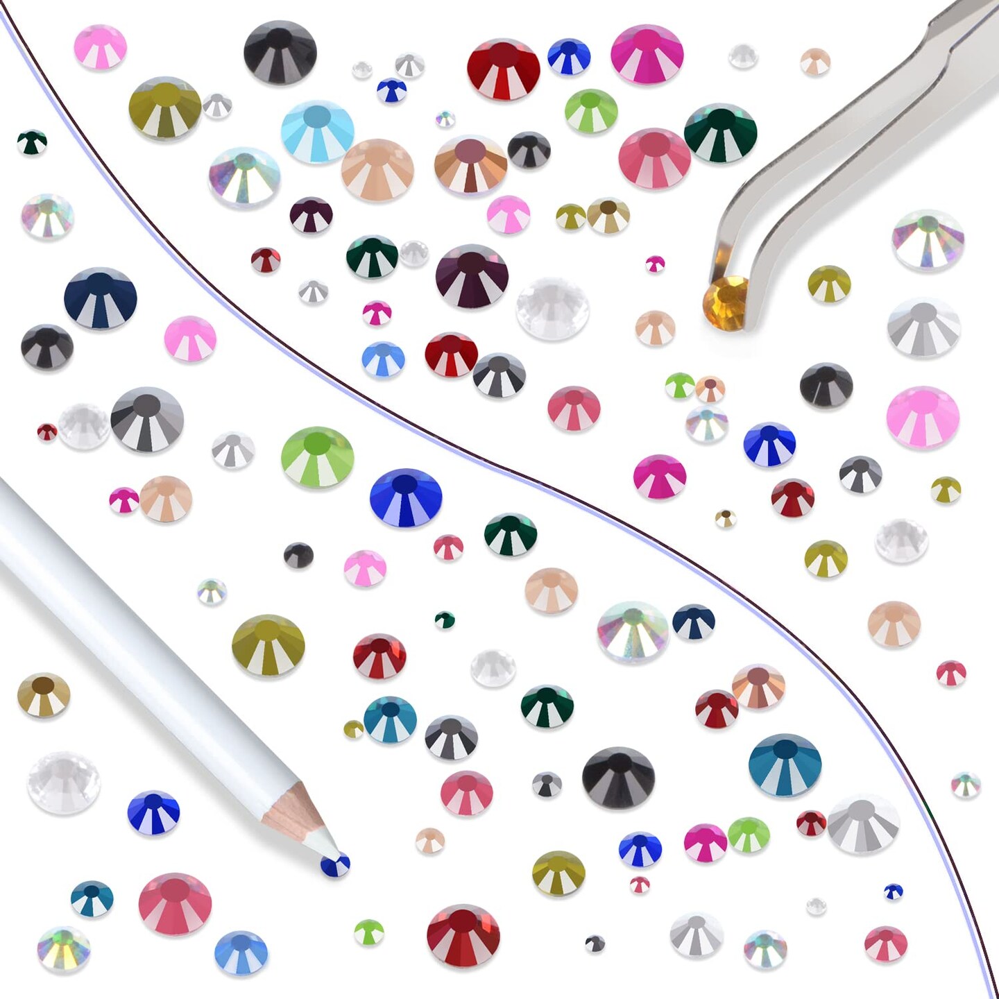 10000pcs Hotfix Flatback Rhinestones with Tweezers and Pen - 24 Mixed Color