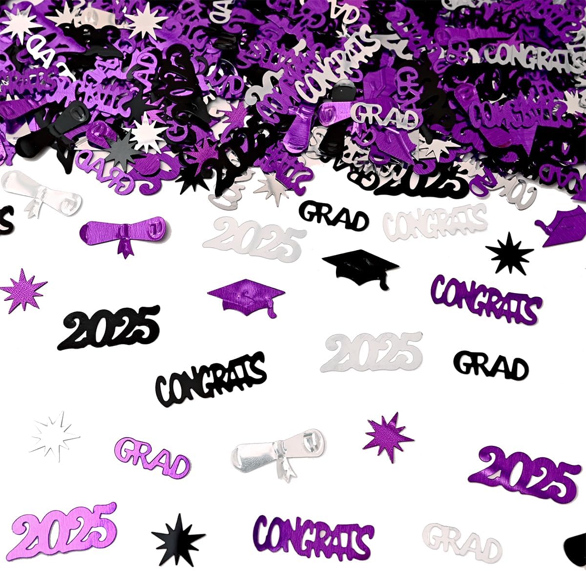 2026 Graduation Confetti – Black, Purple & Silver Metallic “Class of 2026” Table Scatter, 1000 PCS Graduation Party Decorations & Photo Props