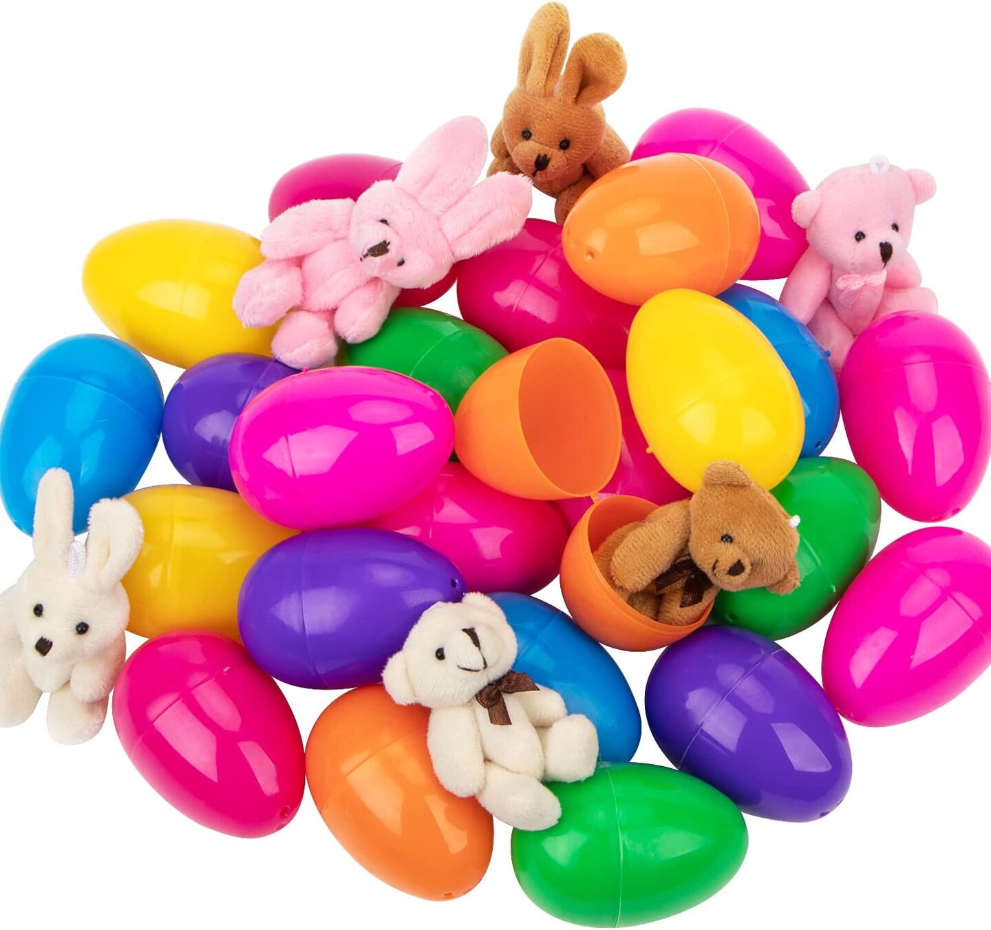 24 Pack Prefilled Easter Eggs with Stuffed Animals,3.15&#x22; Plastic Easter Eggs Filled with Bunny Toys,Perfect for Party Basket Stuffers Fillers