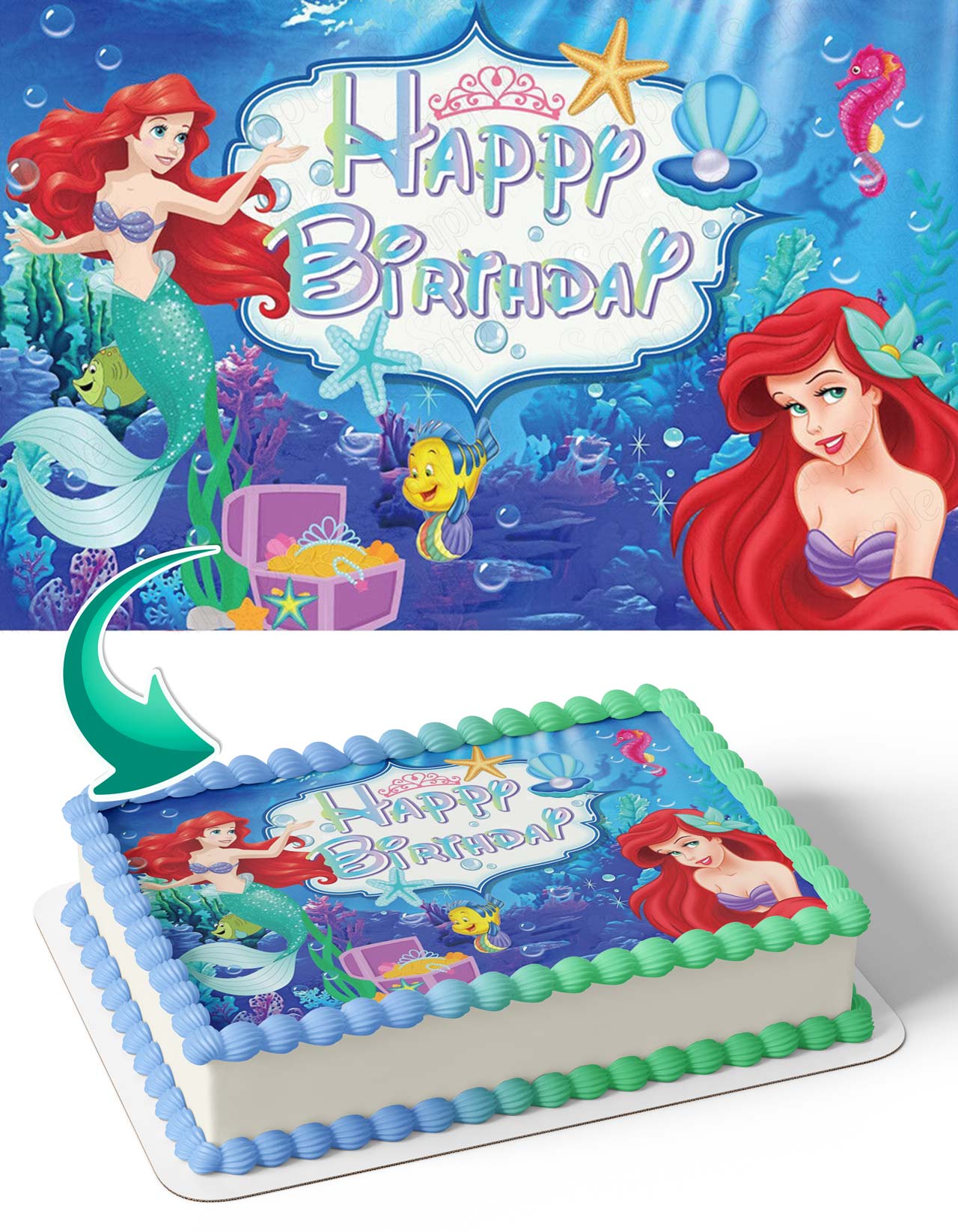 Disney Princess Ariel The Little Mermaid Edible Cake Image Topper Birthday Cake Sheet