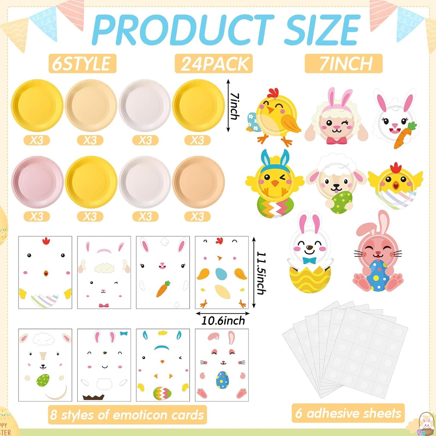 24 Pieces Easter Craft Kits for Kids Simple Bunny Eggs Paper Plate Crafts Early Learning Artwork DIY Projects