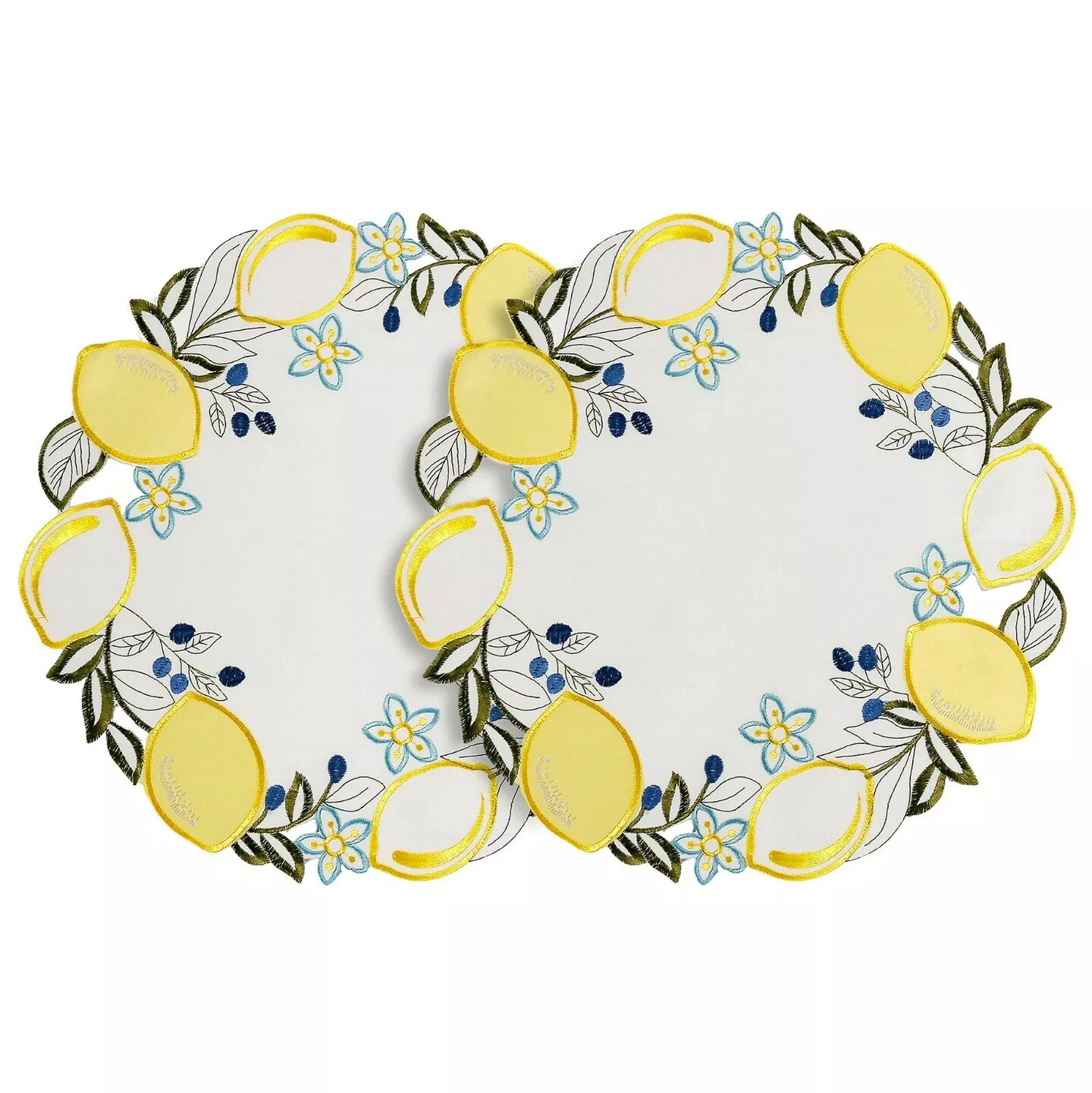 Lemon Placemat Set of 2 Round Doily Vintage Charger Table Mats 15"