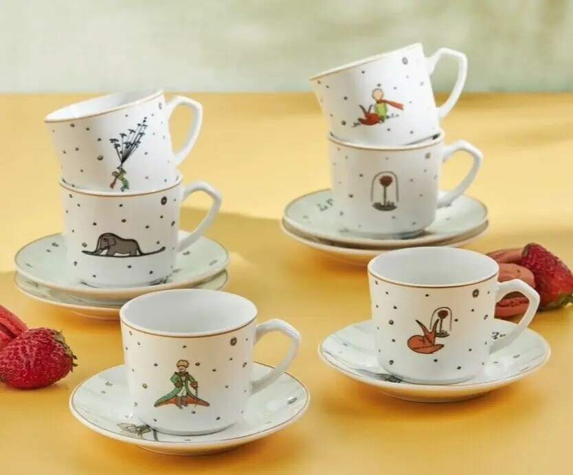 6pc LITTLE PRINCE Cup Set Porcelain Espresso Cups Demitasse Teacup Set Le Petit
