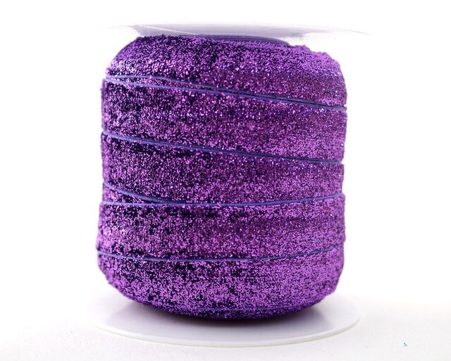 5/8&#x22; x 20 Yards Fold Over Elastic Stretch Purple Glitter Trim